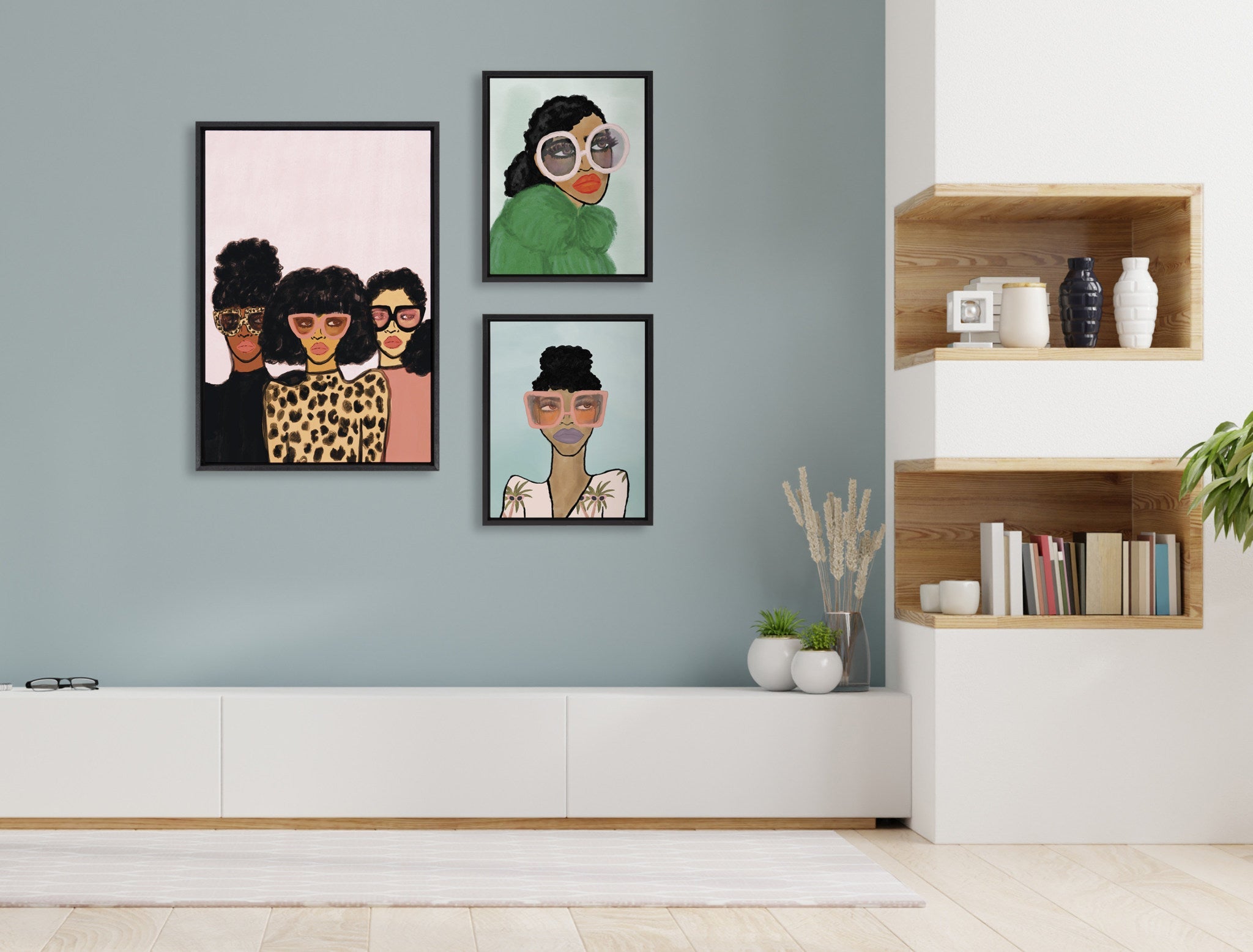 Sylvie Fashion Girl Framed Canvas Set by Kendra Dandy of Bouffants and Broken Hearts