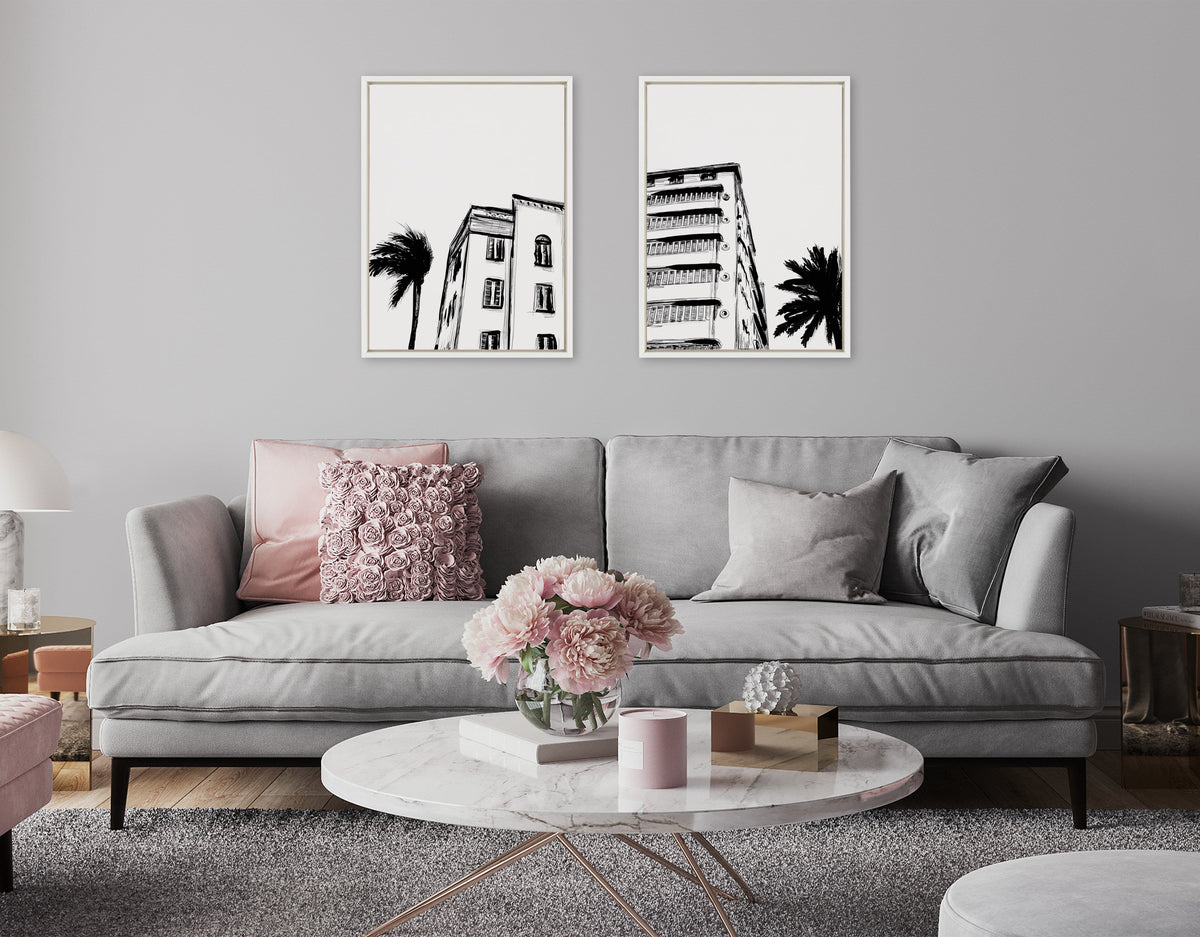 Sylvie Miami Beach Architecture Retro Art Deco Framed Canvas Art Set by The Creative Bunch Studio