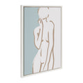 Sylvie Simple Romantic Line Art Drawing 2 Tan and Teal Framed Canvas by The Creative Bunch Studio