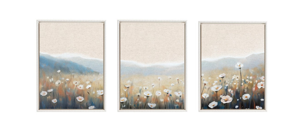 Sylvie Traditional Painterly Summer Meadows Framed Canvas Art Set by The Creative Bunch Studio