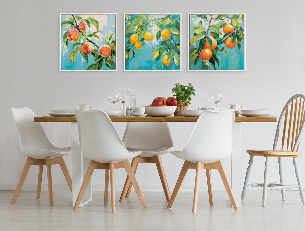 Sylvie Beaded Peach Tree Framed Canvas by The Creative Bunch Studio