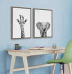 Sylvie Baby Giraffe and Elephant Framed Canvas Art Set by Simon Te of Tai Prints