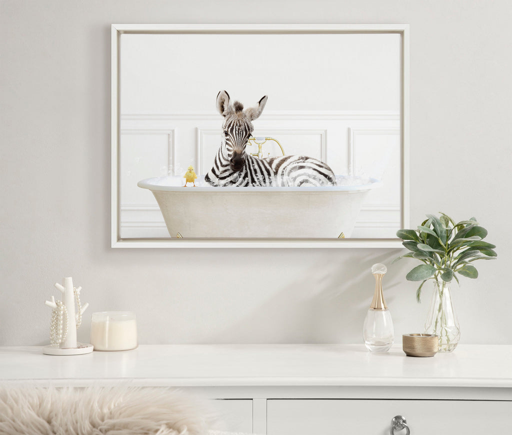 Sylvie Zebra In Bubble Bath Neutral Style Framed Canvas by Amy Peterson Art Studio