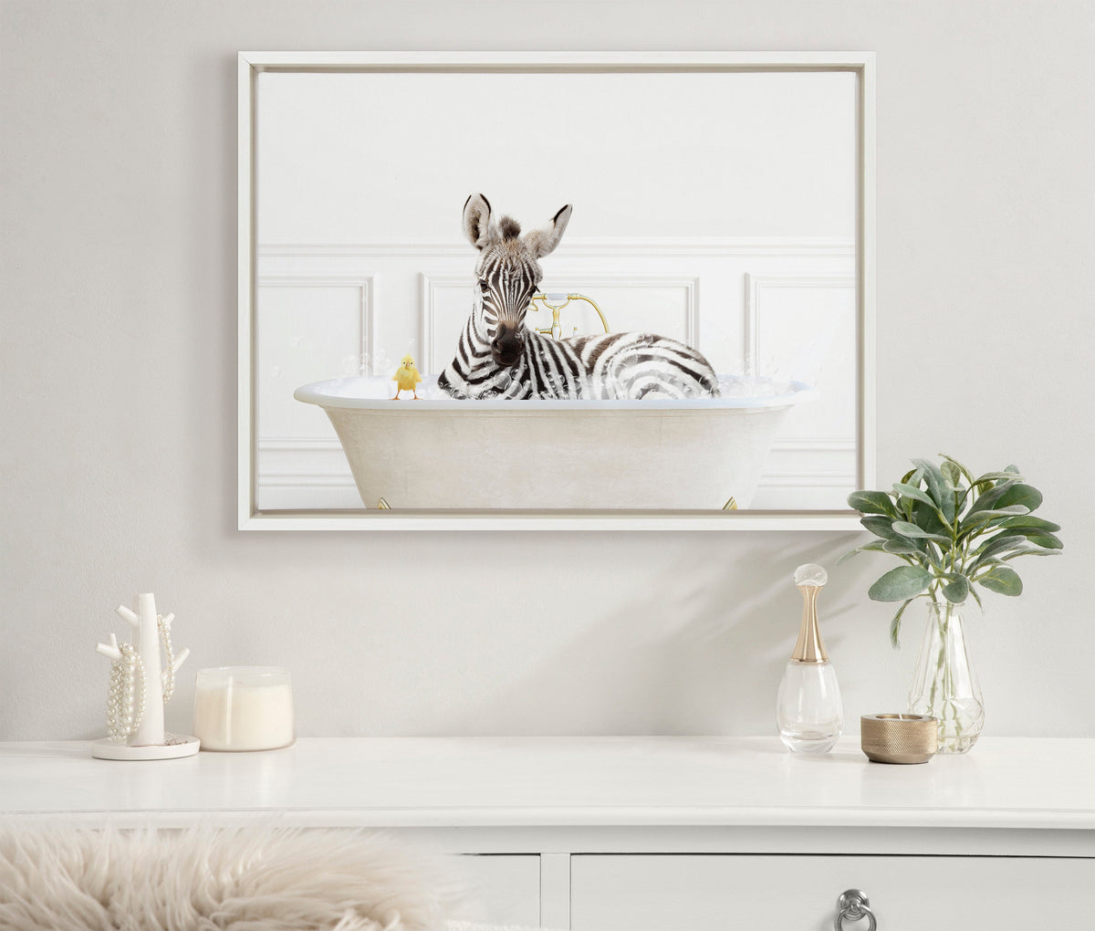 Sylvie Zebra In Bubble Bath Neutral Style Framed Canvas by Amy Peterson Art Studio