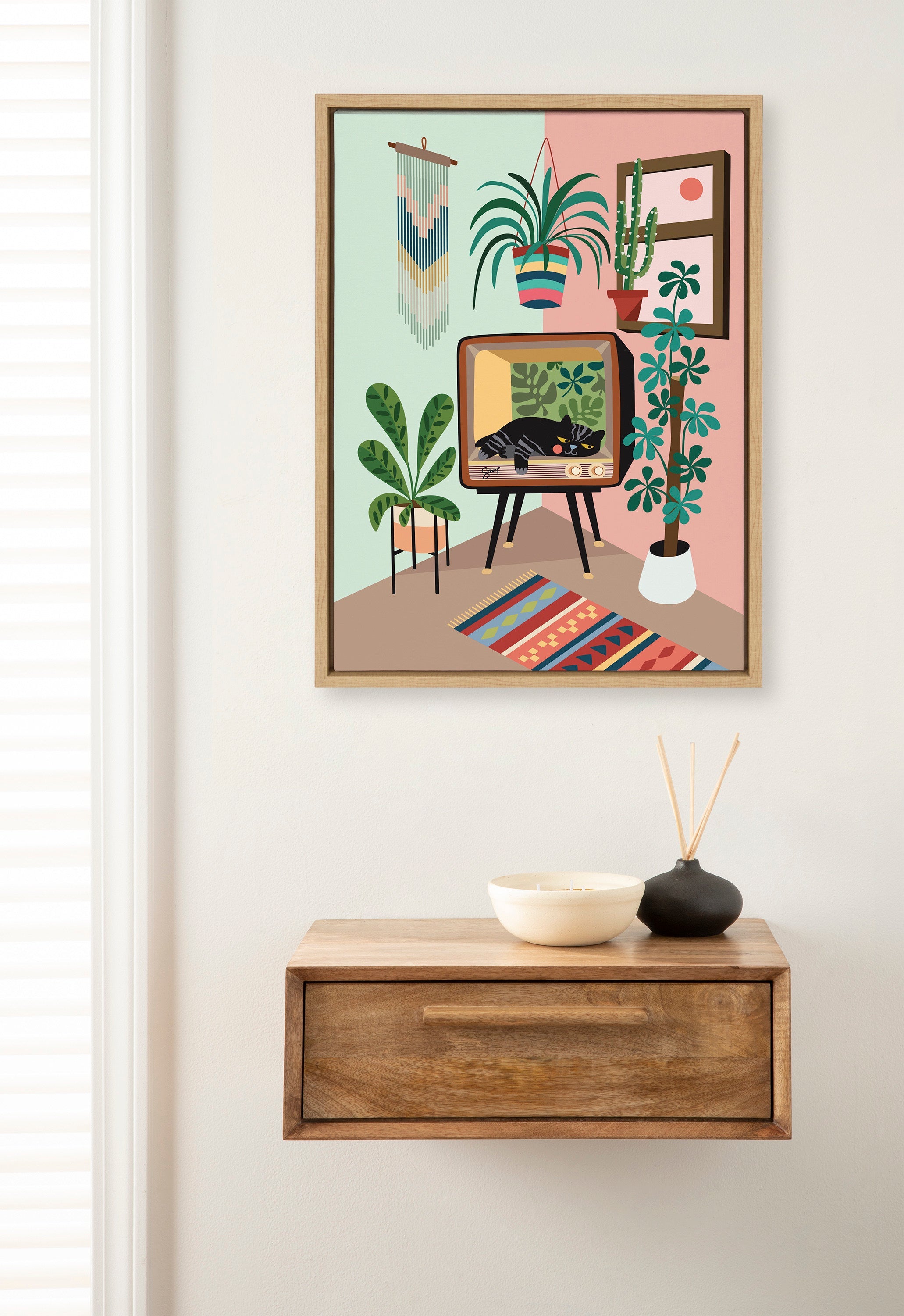 Sylvie TV Cat Bed Framed Canvas by Rachel Lee of My Dream Wall