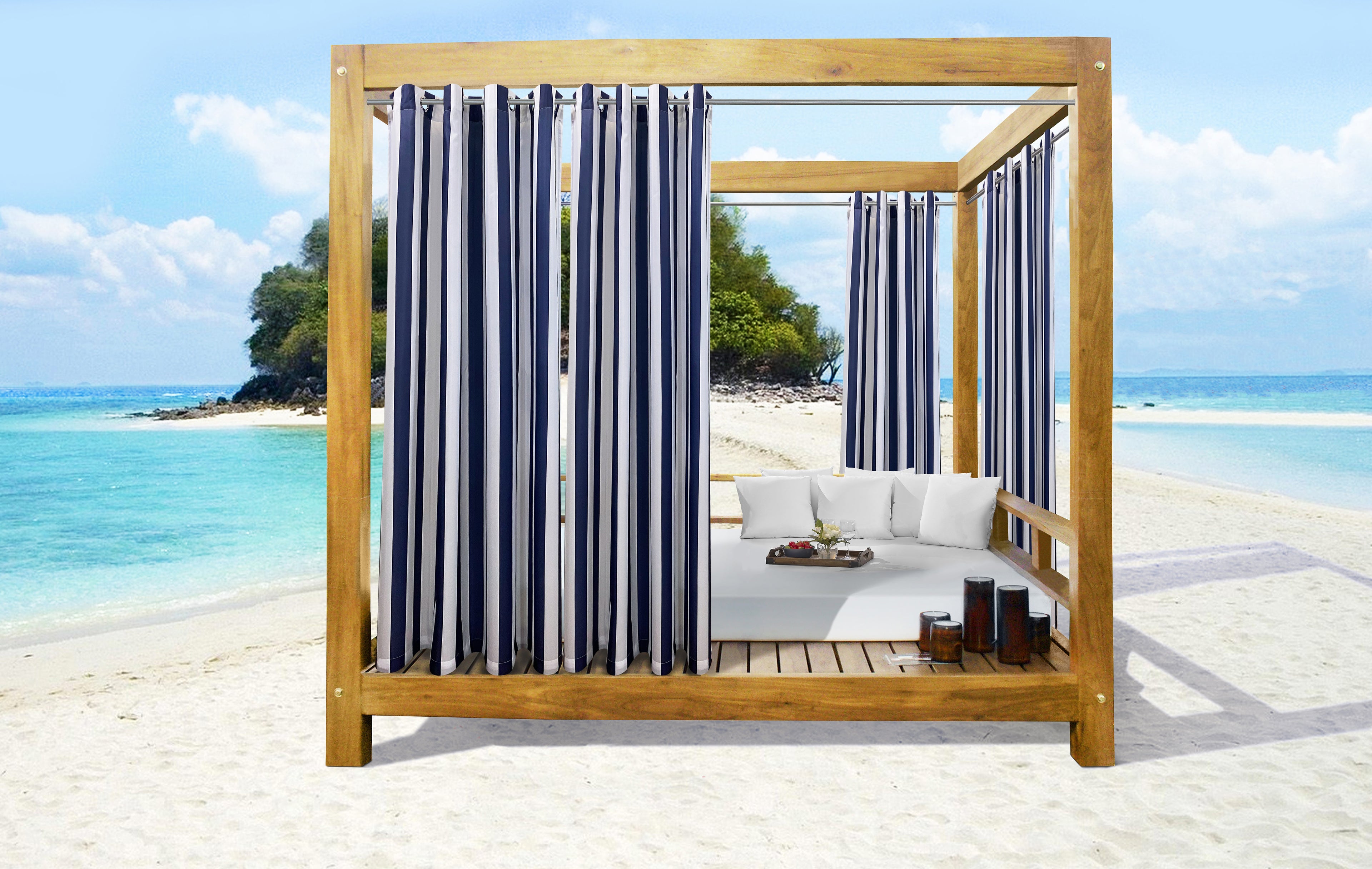 Seascapes Stripe Grommet Panel Pair each 50 x 84 in Indigo