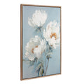 Sylvie Beaded White Peonies on Ocean Blue Framed Canvas by The Creative Bunch Studio