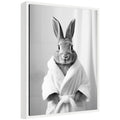 Sylvie Bunny Bathroom Art Towel Robe Black and White Framed Canvas by The Creative Bunch Studio