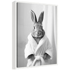 Sylvie Bunny Bathroom Art Towel Robe Black and White Framed Canvas by The Creative Bunch Studio