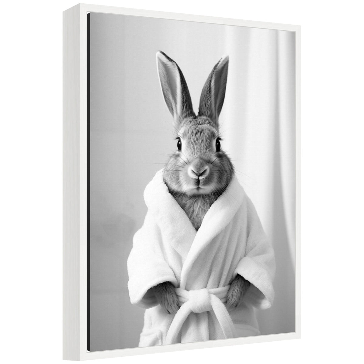 Sylvie Bunny Bathroom Art Towel Robe Black and White Framed Canvas by The Creative Bunch Studio