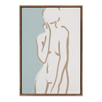 Sylvie Simple Romantic Line Art Drawing 2 Tan and Teal Framed Canvas by The Creative Bunch Studio