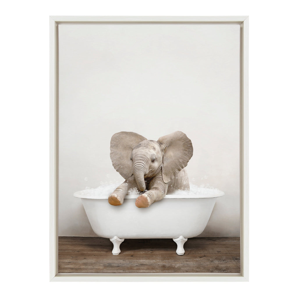Sylvie Baby Elephant No 6 in Rustic Bath Framed Canvas by Amy Peterson Art Studio