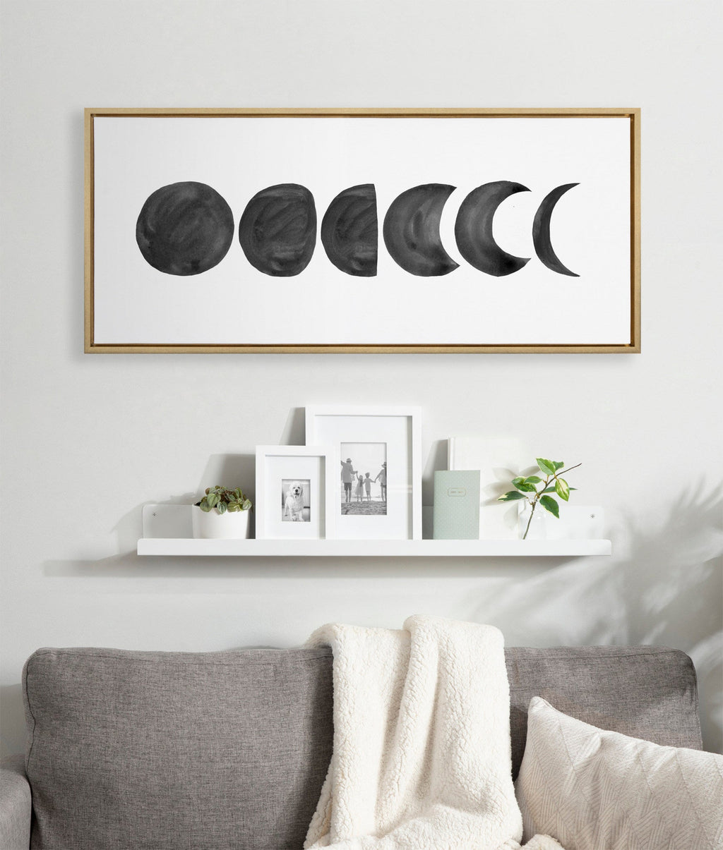 Sylvie Linear Moon Phases BW Framed Canvas by Teju Reval of SnazzyHues