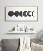 Sylvie Linear Moon Phases BW Framed Canvas by Teju Reval of SnazzyHues