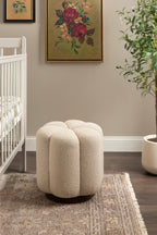 Lucida Round Tufted Ottoman Fabric and Wood