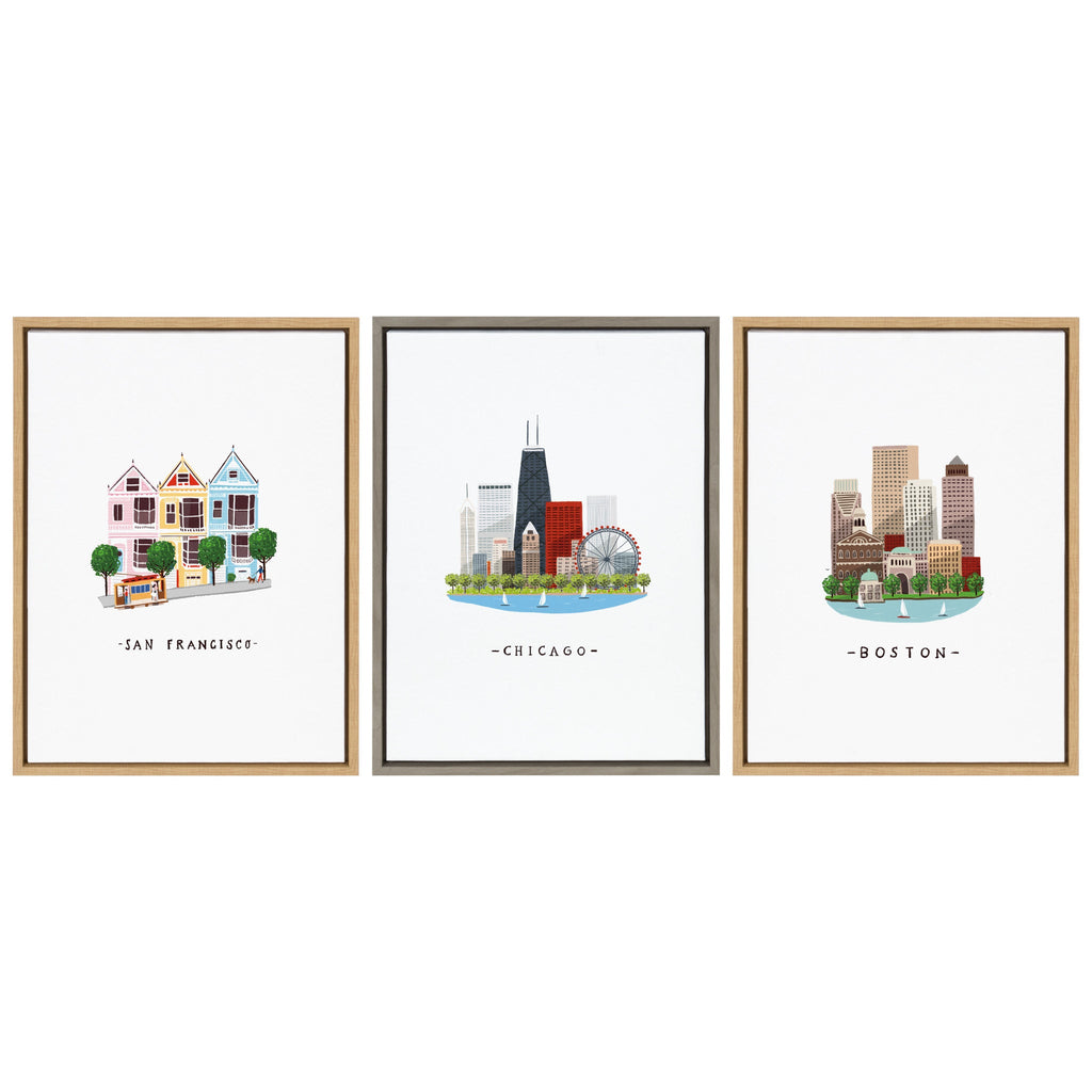 Sylvie Chicago Skyline Illustration Framed Canvas by Maja Tomljanovic
