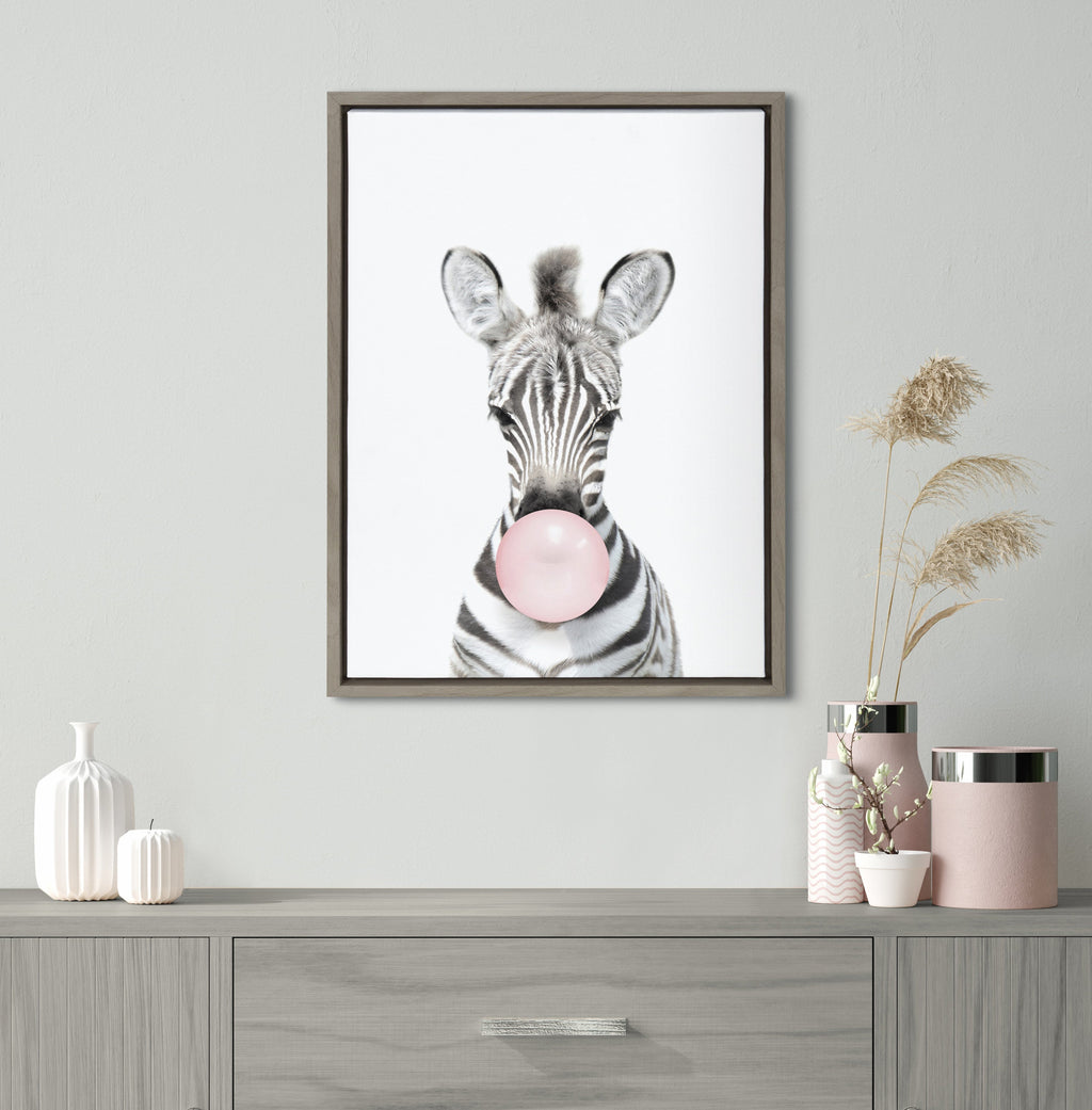 Sylvie Bubble Gum Zebra Framed Canvas by Amy Peterson Art Studio