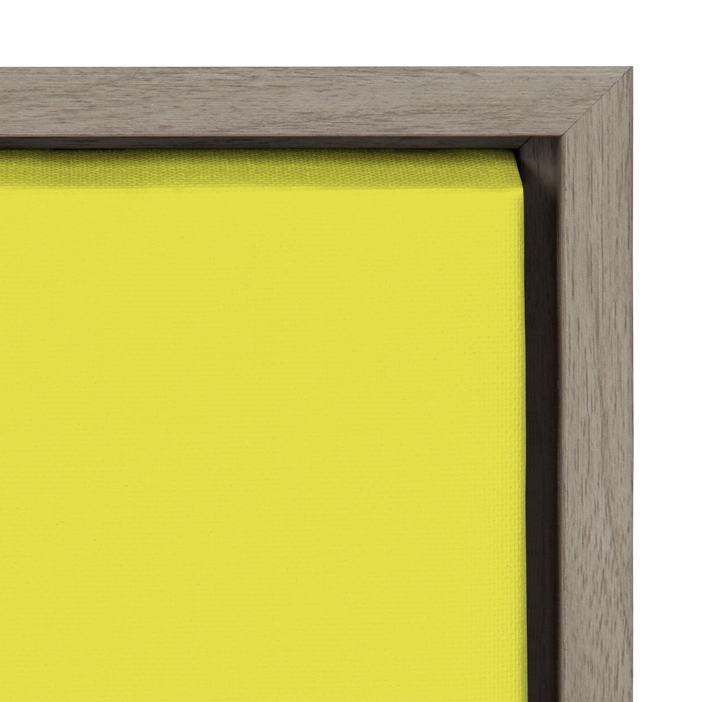 Sylvie Less I Care Happier I am in Yellow and Pink Framed Canvas by Apricot and Birch