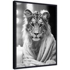 Sylvie Tiger Glam Bathroom Towel Robe Black and White Framed Canvas by The Creative Bunch Studio