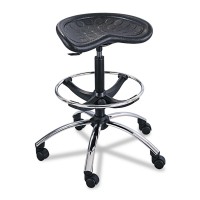 Safco 6660Bl Sitstar Industrial Polyurethane Stool With Chrome Base & Foot Ring,Heavy-Duty Design, 250Lb Limit, & 34 Seat Height, Black
