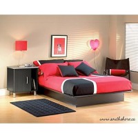 Basic Collection Platform Bed With Moulding - Queen Size - Black - Contemporary Design - By South Shore