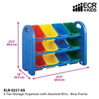 Ecr4Kids 3-Tier Toy Storage Organizer With Bins, Blue With 12 Assorted-Color Bins, Greenguard Gold Certified Toy Organizer And Storage For Kids??Toys, Kids??Toy Storage (Elr-0216)