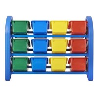 Ecr4Kids 3-Tier Toy Storage Organizer With Bins, Blue With 12 Assorted-Color Bins, Greenguard Gold Certified Toy Organizer And Storage For Kids??Toys, Kids??Toy Storage (Elr-0216)