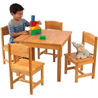 Kidkraft Wooden Farmhouse Table & 4 Chairs Set, Children'S Furniture For Arts And Activity - Natural, Gift For Ages 3-8