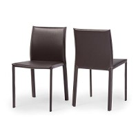 Baxton Studio Leather Dining Chair, Set Of 2, Espresso Brown