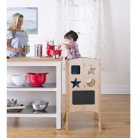 Guidecraft Classic Kitchen Helper??Stool And 2 Keepers - Natural: Wooden Adjustable Height, Folding Kitchen Step Stool For Toddlers, Chalkboard And Whiteboard Message Boards, Supports Up To 125Lbs