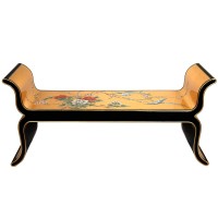 Oriental Furniture Elegant Home Decor 48-Inch Chinese Gold Leaf Lacquered Bench With Hand Painted Birds And Flowers Design