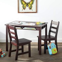 Lipper International Childs Rectangular Table With Shelves And 2 Chairs, Espresso Finish, 32 34 X 23 14 X 24