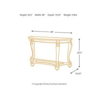 Signature Design By Ashley Norcastle Traditional Half Moon Sofa Table With Beveled Glass Top And Scrollwork Legs, Dark Brown