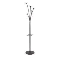 Coat Stand - 5 Hooks - Clothes, Umbrella, Accessories Holder - Stable Weighted Base - Easy Assembly - Metal And Plastic - Black - Pmfesty N - Alba