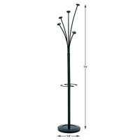 Coat Stand - 5 Hooks - Clothes, Umbrella, Accessories Holder - Stable Weighted Base - Easy Assembly - Metal And Plastic - Black - Pmfesty N - Alba