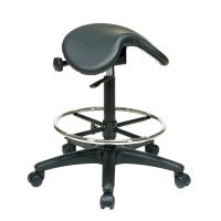 Office Star Drafting Backless Stool With Saddle Seat Foot Ring Adjustable Seat Angle And Pneumatic Height Adjustment Black Vinyl