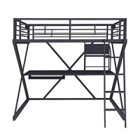Powell Furniture Z-Bedroom Metal Black Powder Coated Full Size Loft Study Computer Desk By Powell Bunk Bed