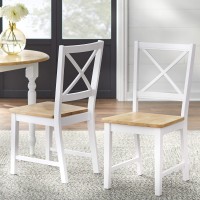 Target Marketing Systems Virginia Cross Back Dining Room Chairs, Wooden Farmhouse Kitchen Furniture Made Of Solid Rubberwood, Set Of 2, 18 Inch, Pure White/Natural