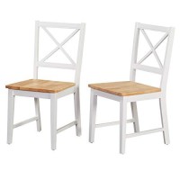 Target Marketing Systems Virginia Cross Back Dining Room Chairs, Wooden Farmhouse Kitchen Furniture Made Of Solid Rubberwood, Set Of 2, 18 Inch, Pure White/Natural