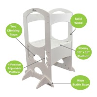 Kids Learning Tower By Little Partners - Child Kitchen Stool Helper Adjustable Height Step Stool, Wooden Frame, Counter Step-Up Active Standing Tower (Soft White)