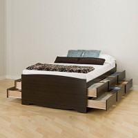 Prepac Captains Platform Storage Bed With 12 Drawers, Queen, Espresso