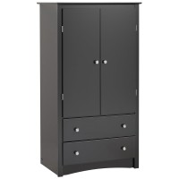 Prepac Sonoma Traditional Wardrobe Closet With Drawers And 2 Doors, Functional 2-Door Armoire Portable Closet 2075 D X 28 W X 38 H, Black, Bdc-3359-K