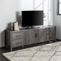 Walker Edison Industrial Modern Wood Universal Tv Stand With Cabinet Doors For Tv'S Up To 80 Living Room Storage Shelves Entertainment Center, 70 Inch, Charcoal