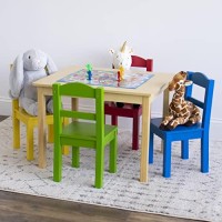 Humble Crew Collection Kids Wood Table & 4 Chair Set, Natural/Primary