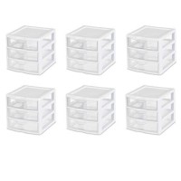 Sterilite 20738006 Small 3 Drawer Unit, White Frame With Clear Drawers, 6-Pack