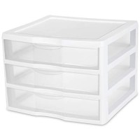 Sterilite 20938003 Wide 3 Drawer Unit, White Frame With Clear Drawers, 3-Pack