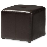 Baxton Studio Brown Lave Cube Shaped Bonded Leather Ottoman, Small