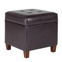 Homepop Leatherette Tufted Square Storage Ottoman With Hinged Lid, Brown Small