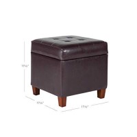 Homepop Leatherette Tufted Square Storage Ottoman With Hinged Lid, Brown Small