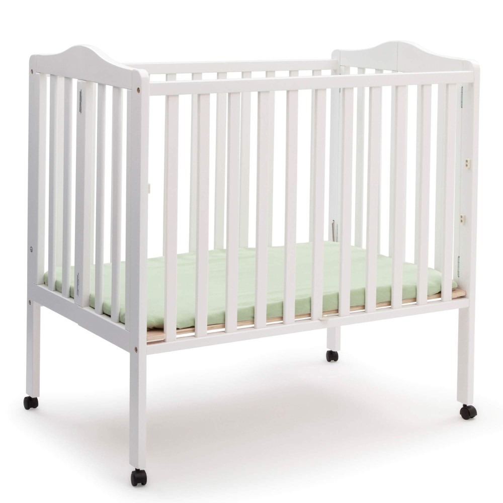Delta Children Folding Portable Mini Baby Crib With 1.5-Inch Mattress - Greenguard Gold Certified, White